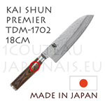 Couteau japonais KAI série SHUN PREMIER TDM1702 - couteau SANTOKU - lame en acier DAMAS martelé 