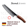 Luxueux coffret Couteau NESMUK Janus 3.0 CHEF - manche Cocobolo avec bague argent massif - lame inox vide sur une face (concave) 