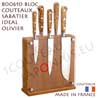Universal bamboo magnetic block with 5 SABATIER IDEAL knives fully forged - OLIVE handle - 800610  with knives parking 10cm +slicer 15cm +cook’s 20cm +cook’s fork 15cm +santoku 20cm 