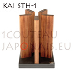 Magnetic block support KAI STH-1 with black slate stone base and 5 magnetic red wooden columns to place 10 knives (furnished without knife) 