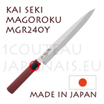 Couteau traditionnel japonais KAI série SEKI MAGOROKU Red Wood MGR-240Y  couteau à trancher type YANAGIBA pour sushi et sashimi 