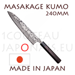 Masakage Kumo: Couteau japonais CHEF 240 mm - acier inox VG10 61-62 Rockwell - manche octogonal en bois de rose et mitre pakka noir 