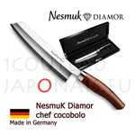 NESMUK DIAMOR Chef knife - stainless blade with hollow ground on both sides - solid silver collar and Cocobolo handle - comes with sheath and splendid black lacquered wooden box 