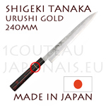 Couteau japonais Sashimi/yanagi-ba URUSHI forgé manuellement par Shigeki Tanaka  Acier carbone -non inoxydable- 